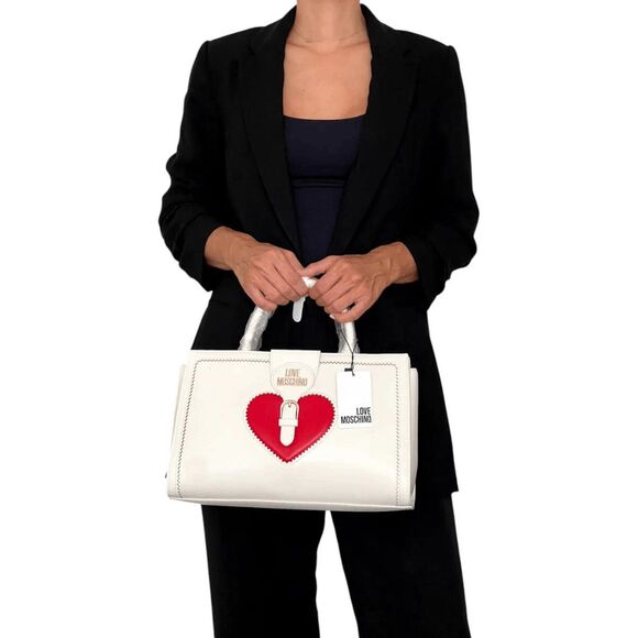 NWT LOVE MOSCHINO Red Heart Beige Satchel Shoulder Handbag MSRP $455 - Picture 4 of 15